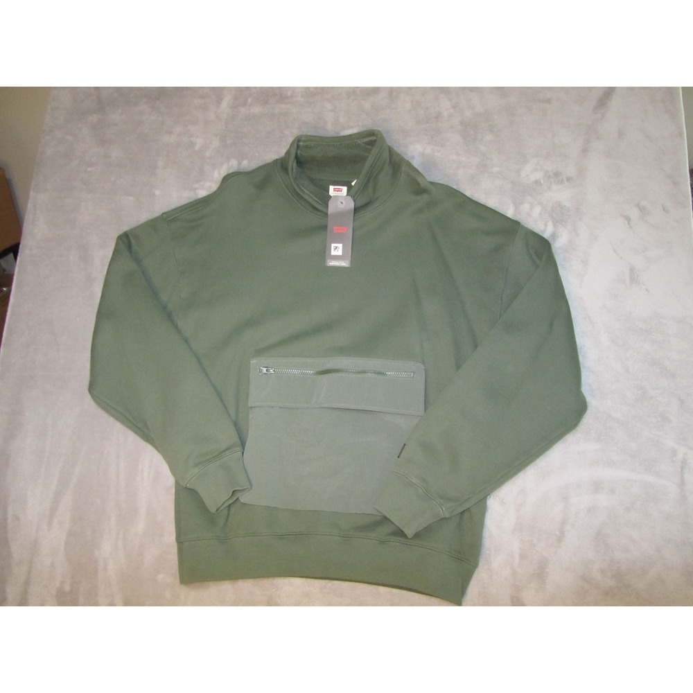 Levis Mens Relaxed Fit Mock Neck Sweatshirt‎ Olive Green Utility Pocket New M